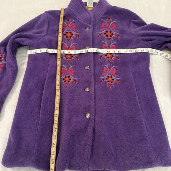 Bob Mackie Jacket Womens Large Wearable Art Fleece Jacket Embroidered Purple Red - Picture 6 of 8